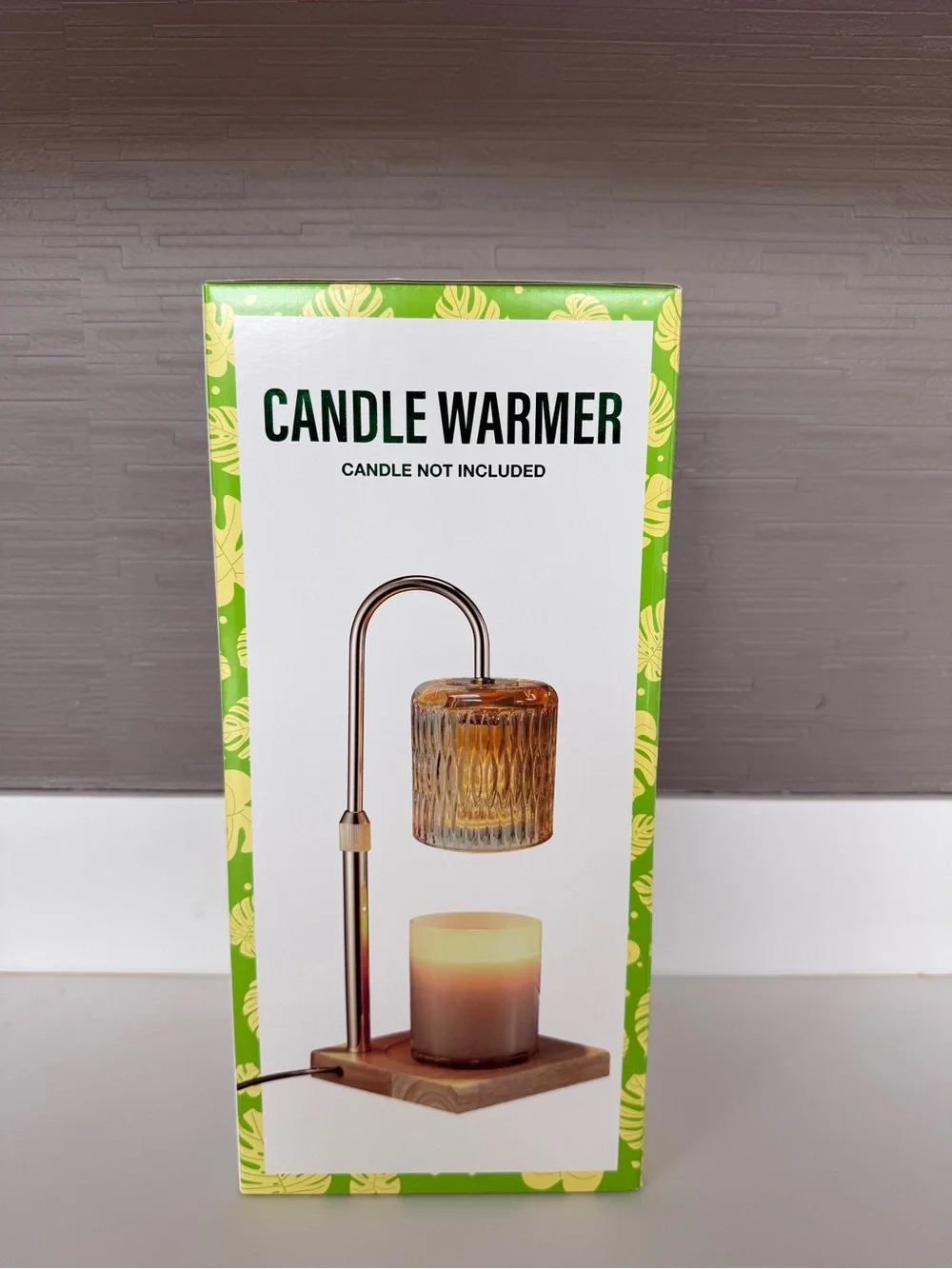 Candle Warmer with Gold Accent and Wood Base